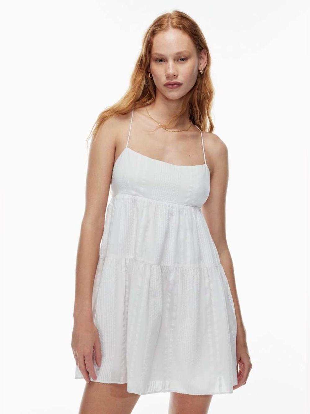 Aritzia Sunday Best Jasper Dress White Tiered Mini Open Back Cloud Cotton Large